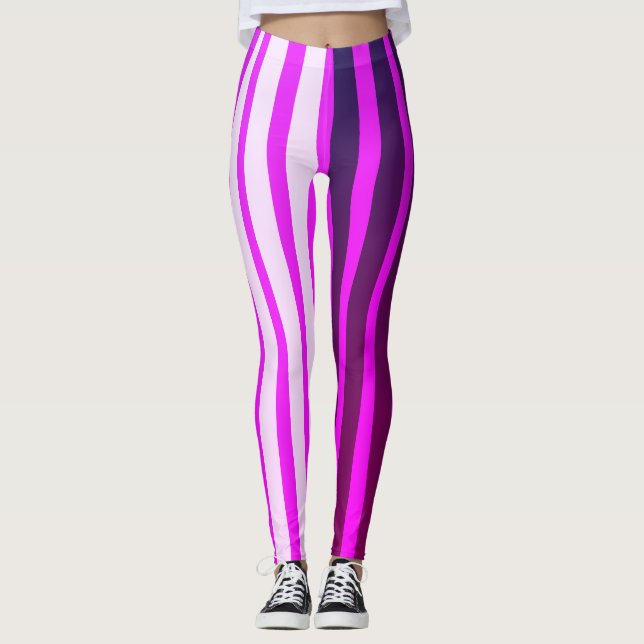 Rosa, weiße und schwarze Streifen Leggings (Vorderseite)
