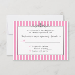 Rosa, weiße und silberne gestreifte Antwort-Karte RSVP Karte