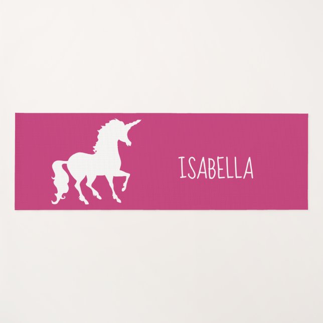 Rosa weiße Unicorn-Silhouette-personalisierte Yogamatte (Vorderseite (Horizontal))
