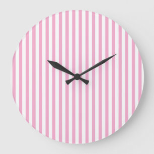 Rosa-weiße vertikale Streifenmuster-Design Große Wanduhr