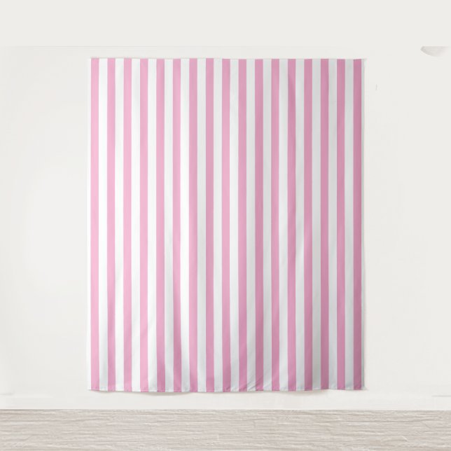 Rosa-weiße vertikale Streifenmuster-Design Wandteppich (Vorderseite)