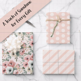 Rosa Weiße Wasserfarbe Gestreift Tupfen Geschenkpapier Set