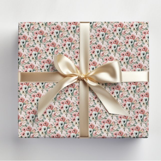 Rosa Weiße Wasserfarben Blumenmuster Geschenkpapier (Elegant pink and white watercolor floral wrapping paper)