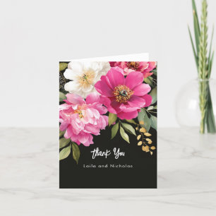 Rosa-weiße Wasserfarben-Pfingstrosen-Hochzeitskart Dankeskarte