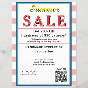 Rosa weiße Wasserfarben Streifen Sommer Sale Flyer