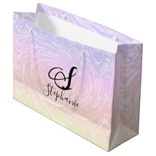 Rosa, weiße Wave Abstrakte Girly Monogramme Name Große Geschenktüte