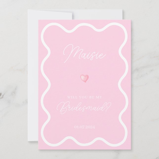 Rosa weiße Wavy werden Sie mein Vorschlag für eine Einladung (Vorderseite)