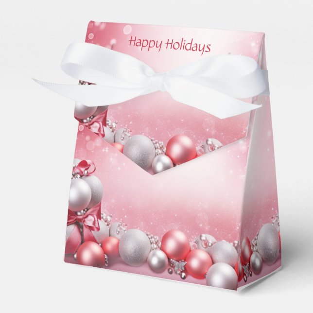 Rosa Weiße Weihnachtsbälle Geschenkboxen Geschenkschachtel (Vorderseite)