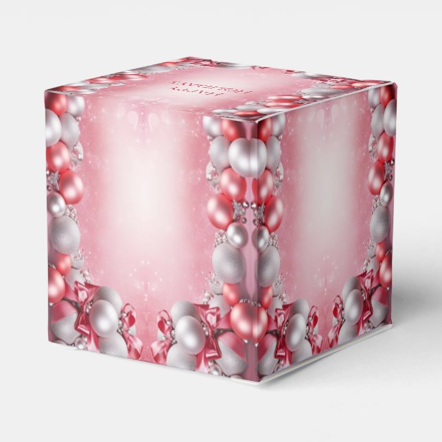 Rosa Weiße Weihnachtsbälle Geschenkboxen Geschenkschachtel (Rückseite)