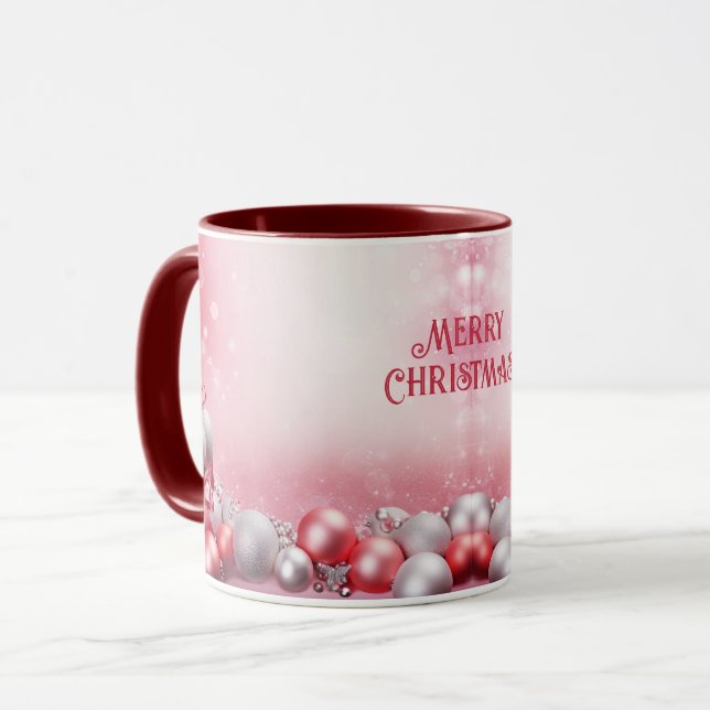 Rosa Weiße Weihnachtsbälle Tasse (Vorderseite Links)