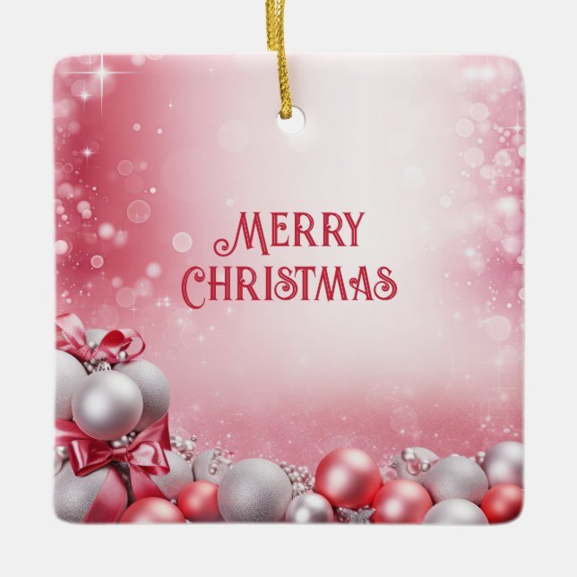 Rosa Weiße Weihnachtsbälle Weihnachtsdekoration Keramikornament (Vorderseite)