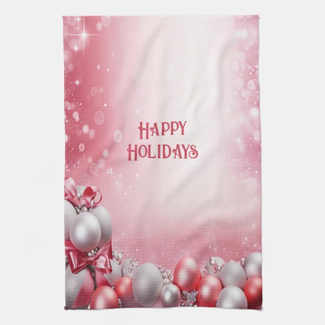 Rosa Weiße Weihnachtsbäume Holiday Küche Handtuch (Vertikal)