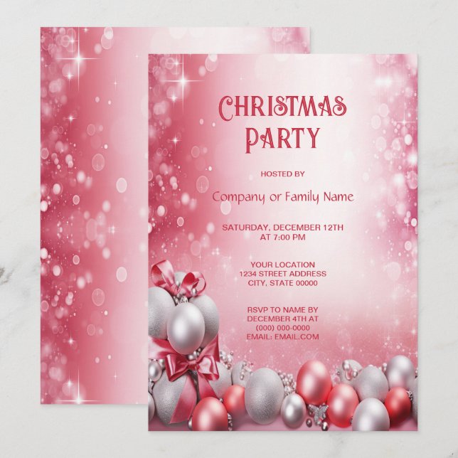 Rosa Weiße Weihnachtsbäume Weihnachtsfest Party Einladung (Vorne/Hinten)