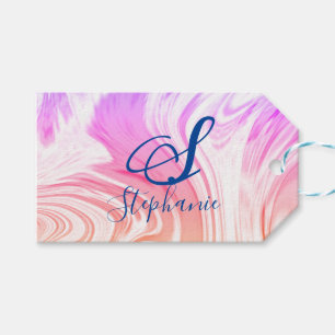 Rosa Weiße Welle Abstrakte Mädchen Monogramme Cute Geschenkanhänger