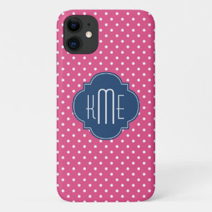 Rosa weißen Polka-Dosen Quatrefolienmonogramm Case-Mate iPhone Hülle