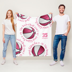 Rosa weißer Basketballplatz für Mädchen Fleecedecke