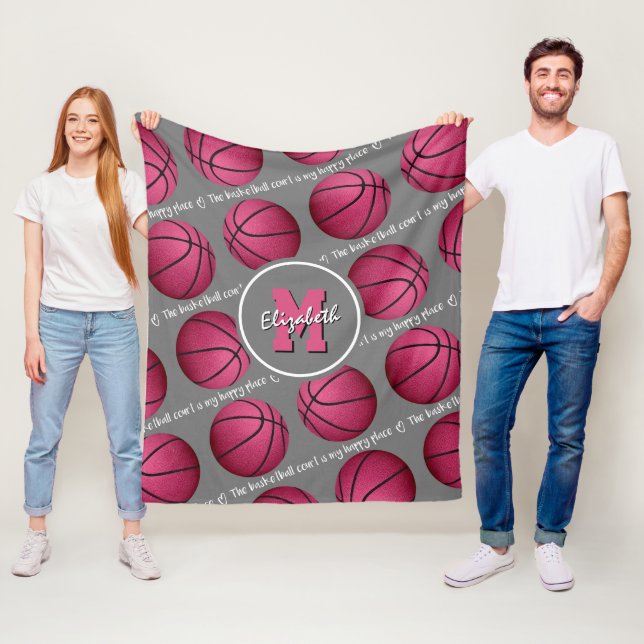 Rosa, weißer Basketballplatz mein glücklicher Plat Fleecedecke (Beispiel)