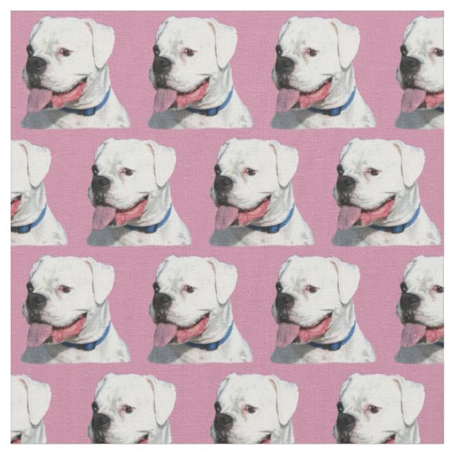 Rosa Weißer Boxhund mit Baumwollgewebe Stoff (Nahaufnahme)