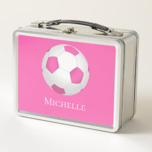 Rosa weißer Fußball - monogrammiert Metall Brotdose