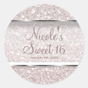 Rosa weißer Glitter Glam Sweet 16 Partygeschenk Runder Aufkleber