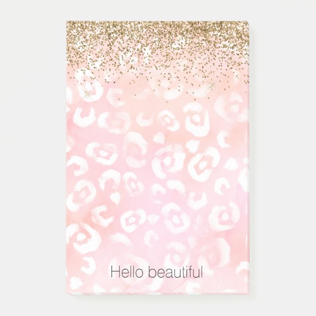 Rosa Weißer Leopard Gold Glitzer Post-it Klebezettel (Vorderseite)