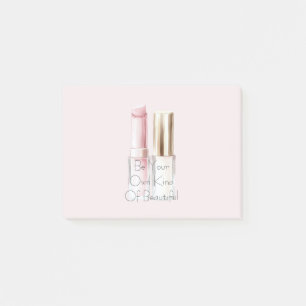 Rosa weißer Lippenstift Elfenbein Nagellack Post-it Klebezettel