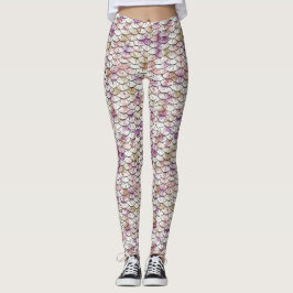 Rosa weißer Meerjungfrau-Skala-Druck Leggings