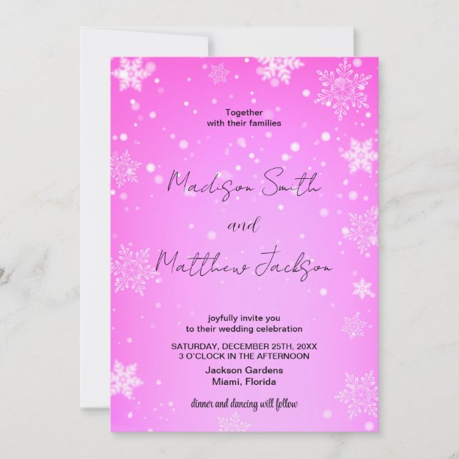 Rosa weißer Schnee Hochzeitseinladungen Einladung (Vorderseite)