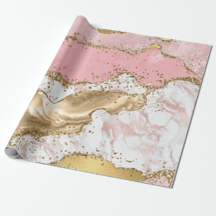 Rosa-weißer Stein mit goldenem Glitter-Achat Geschenkpapier