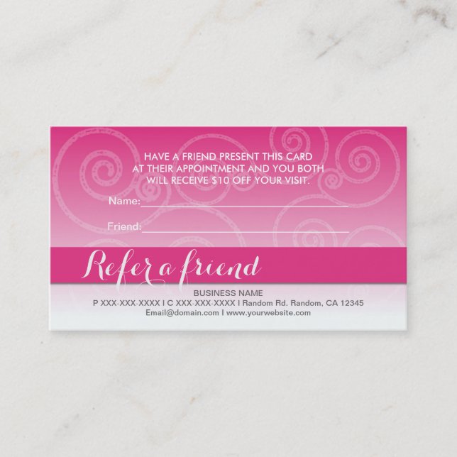 Rosa weißer Strudel verweisen Karten eines Freunds (Vorderseite)