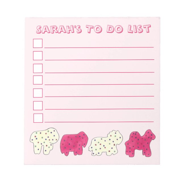 Rosa Weißer Zirkus Zoo Tierkrebse zu erledigen Notizblock (Vorderseite)