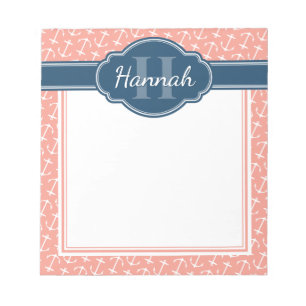Rosa Weißes Anchor Muster Blaues Monogramm Notizblock