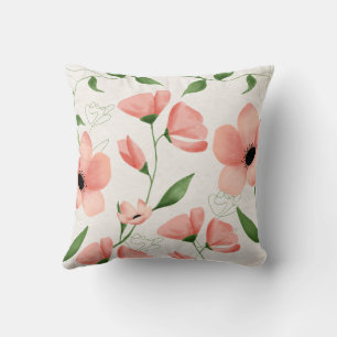 Rosa weißes Aquarell Blumenkissen Kissen