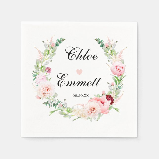 Rosa Weißes Blumenherz Romantische Hochzeiten Napk Serviette (Vorderseite)