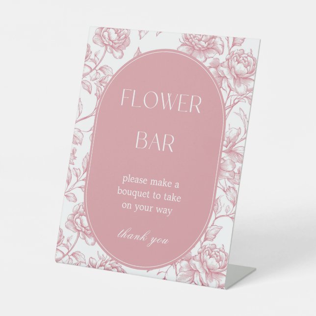 Rosa Weißes Chinoiserie Blume Bar Tafelschild Sockelschild (Vorderseite)