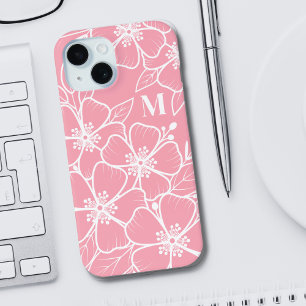 Rosa weißes florales Anfangsmonogramm Case-Mate iPhone Hülle