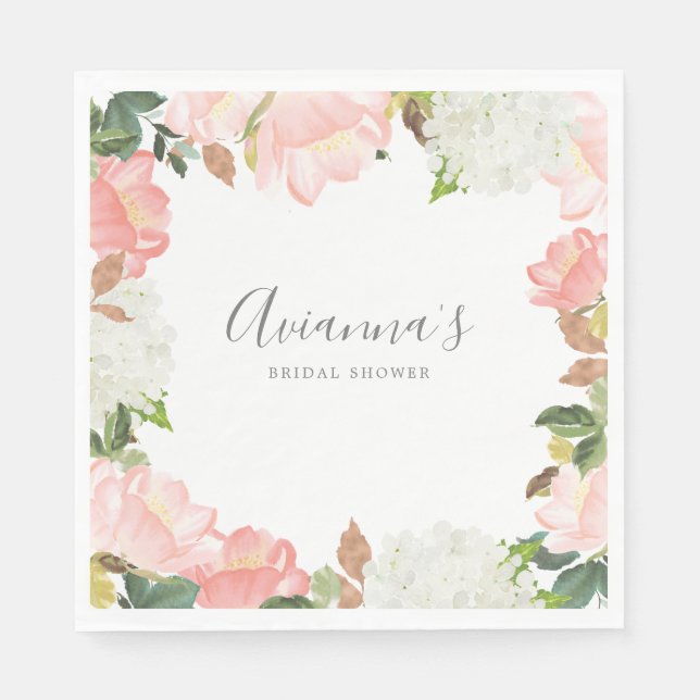Rosa weißes, florales botanisches Hübsches Brautpa Serviette (Vorderseite)