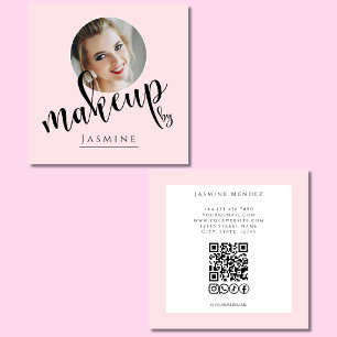 Rosa Weißes Foto MUA QR-Code Socials Quadrat Quadratische Visitenkarte