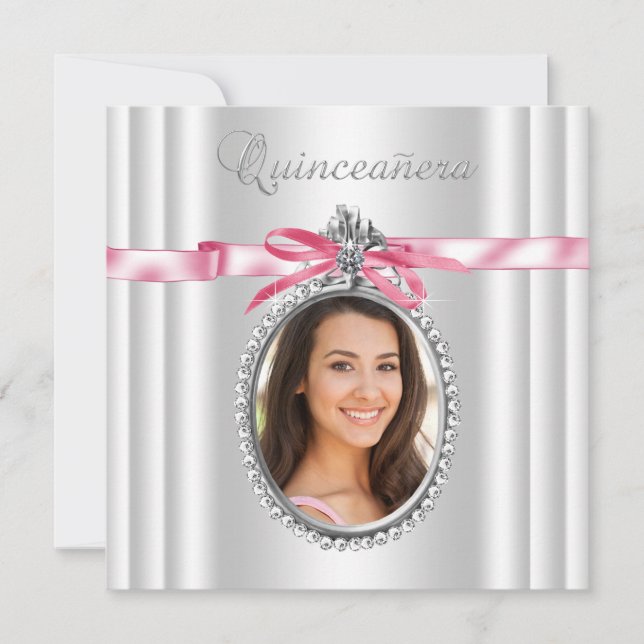 Rosa Weißes Foto Quinceanera Einladung (Vorderseite)
