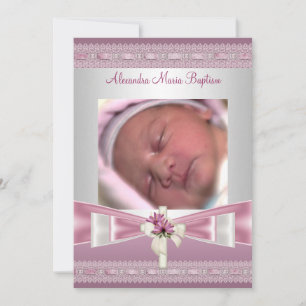 Rosa Weißes Foto Taufe Christening Einladung