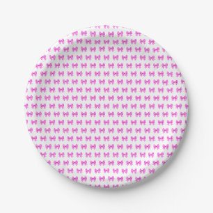 Rosa-weißes Gingham-Schleifenmuster Pappteller