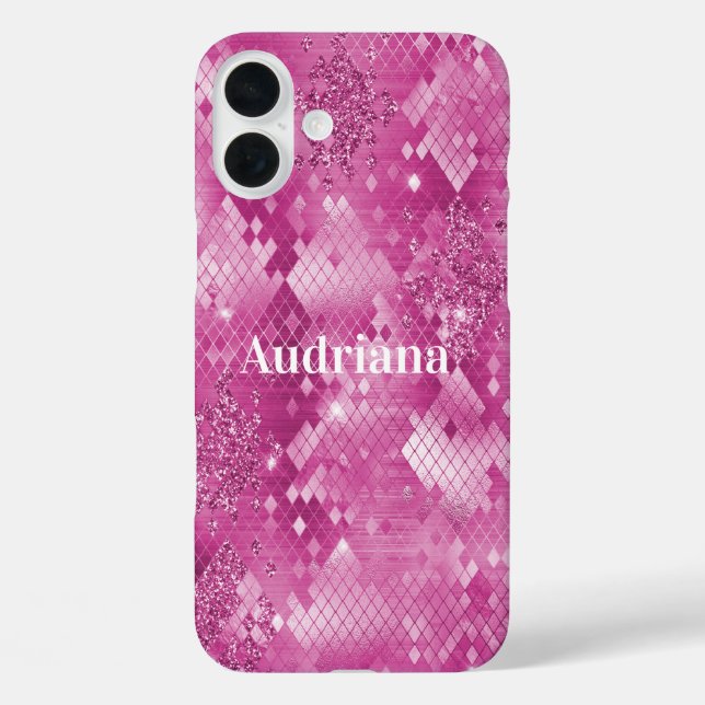 Rosa, weißes, glänzendes Leopard iPhone 16 Plus Hülle (Rückseite)
