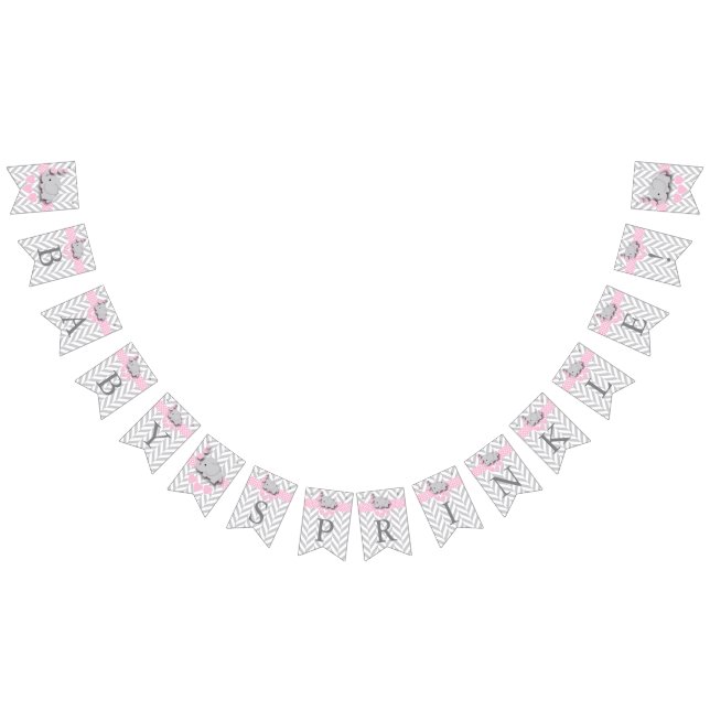 Rosa, weißes graues Elefantenbaby Sprinkle Wimpelkette (Alle)