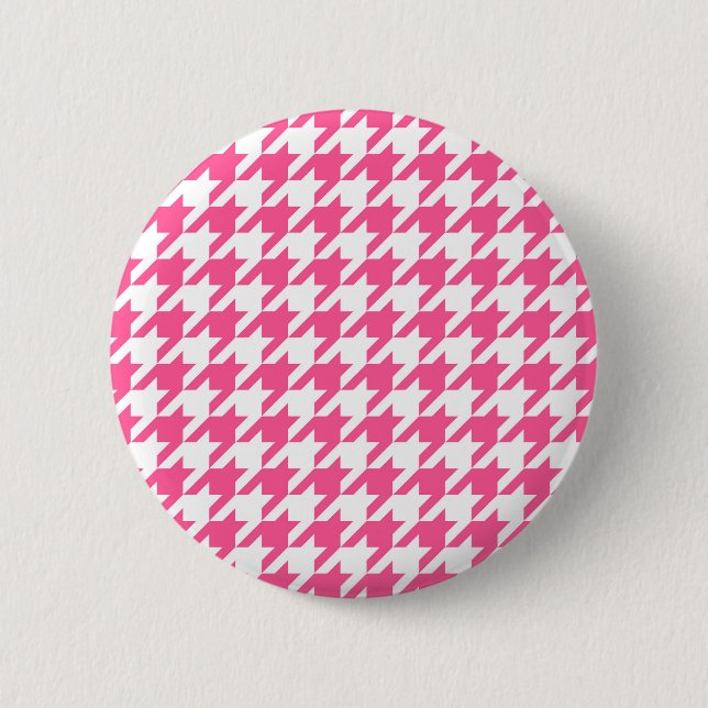 Rosa-weißes Houndstooth-Karomuster-Design  Button (Vorderseite)