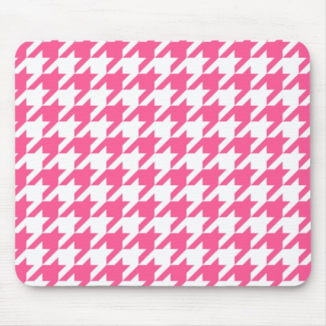 Rosa-weißes Houndstooth-Karomuster-Design  Mousepad (Vorne)