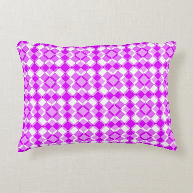 Rosa-weißes Karo-Argyle-Muster Dekokissen (Vorderseite)