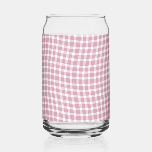 Rosa weißes Karo Gingham nahtloses Muster Dosenglas (Vorderseite)