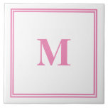 Rosa Weißes Monogramm, erster Individuelle Name ge Fliese<br><div class="desc">Entworfen mit Textvorlage für mit Monogramm Initialisierung,  die Sie anpassen können!</div>