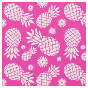 Rosa weißes Muster der Ananas und der Blumen Stoff