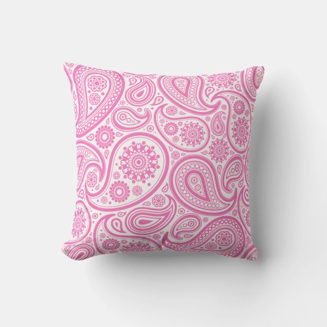Rosa weißes Paisleyblumenkissen Kissen (Vorderseite)